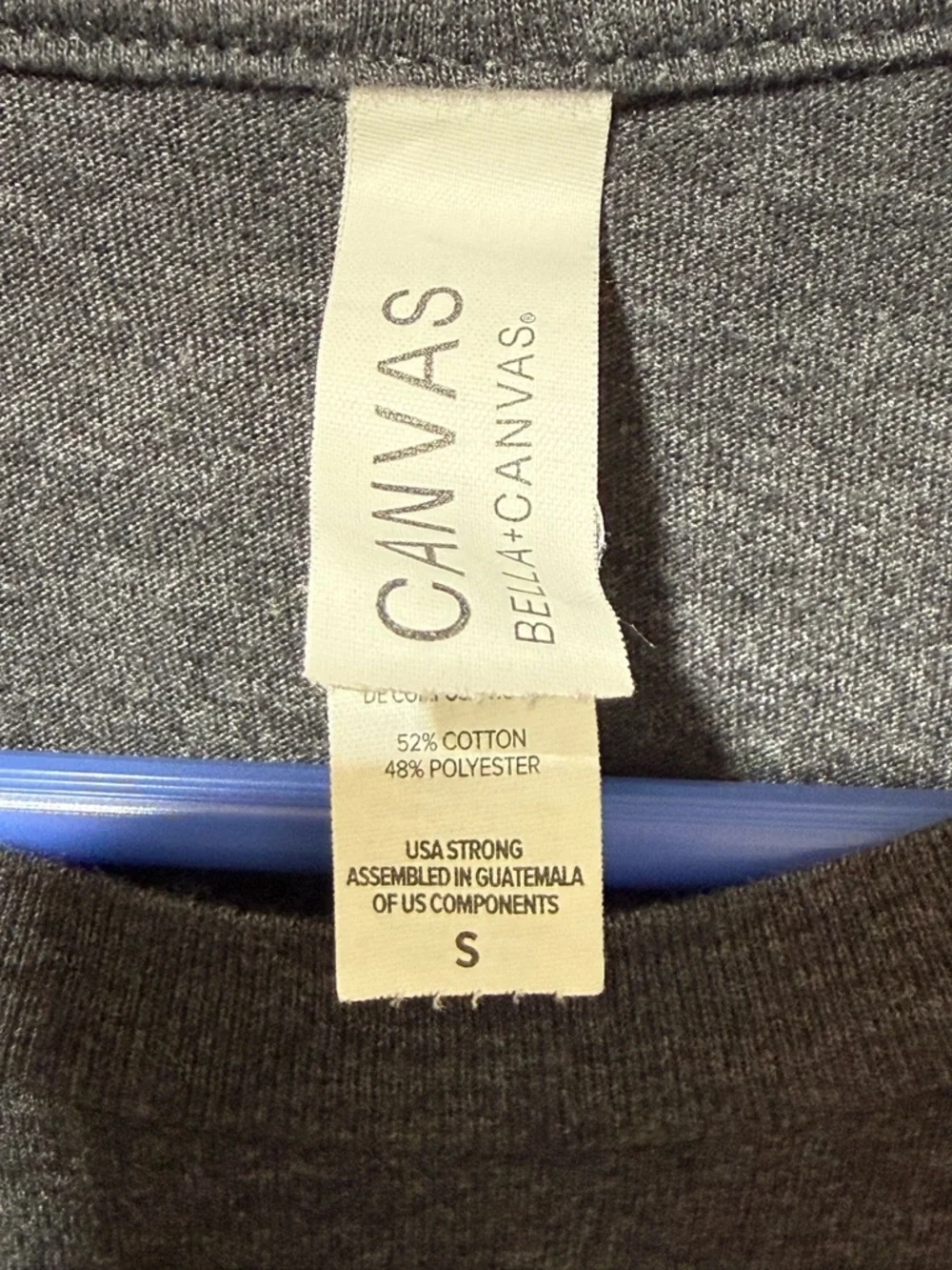Bella Canvas Dark Heather Gray Tee with Blue Tag Accent - Picture 3 of 4
